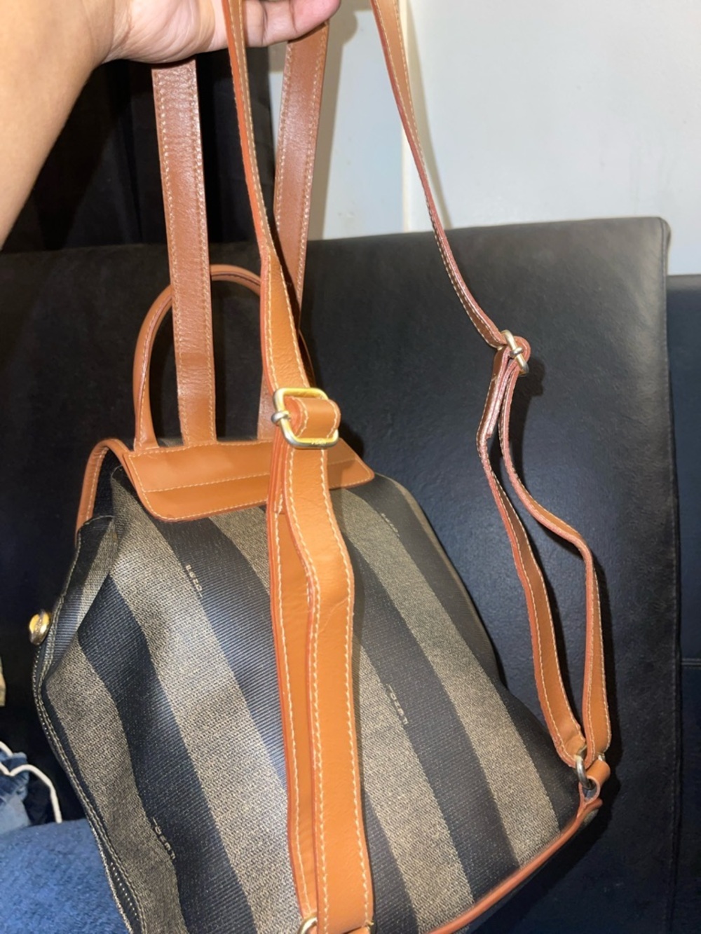 Fendi Vintage Pecan Striped Pequin Coated Canvas Small Backpack - Picture 9 of 17